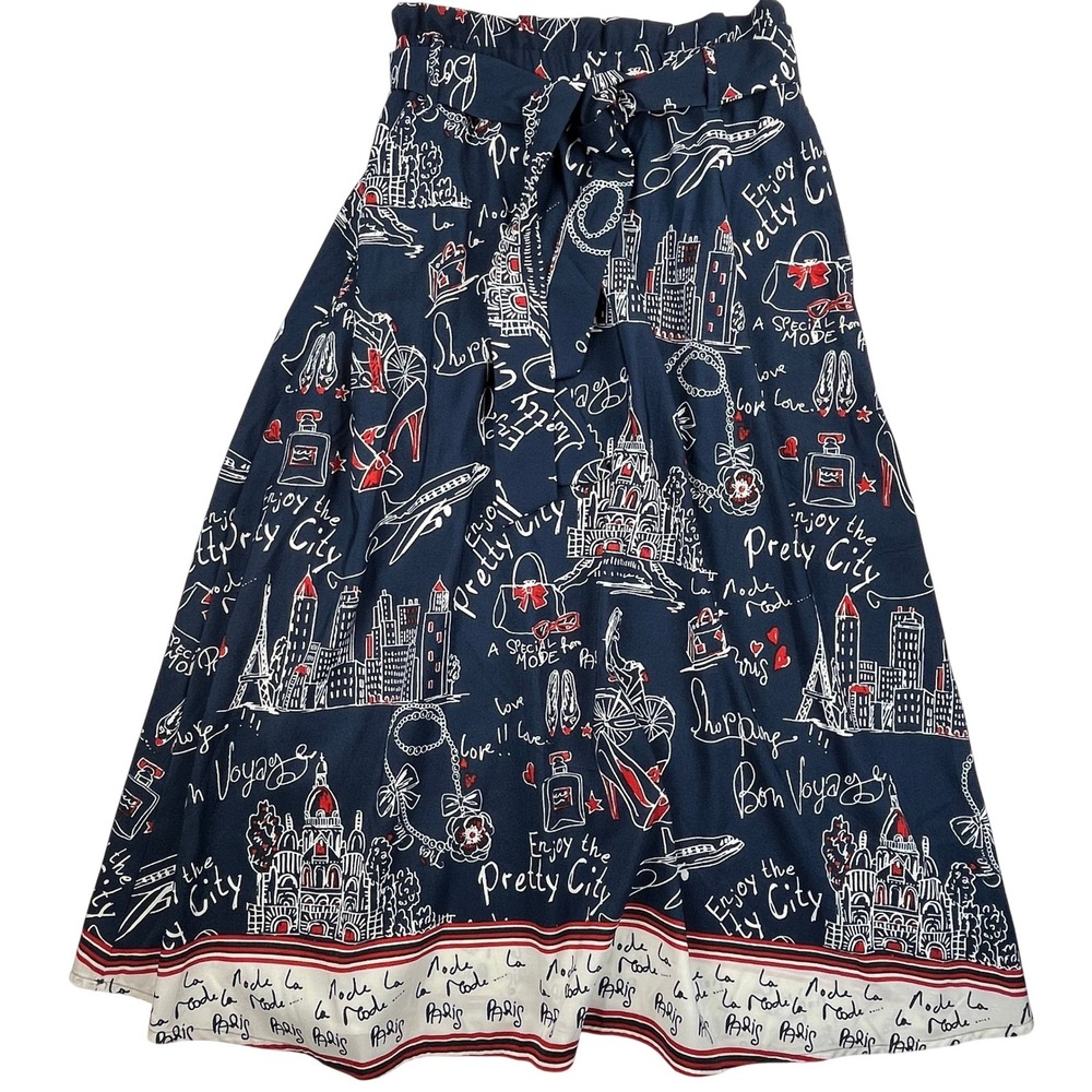 Her Destiny Paris Skirt Bon Voyage A‑Line Midi Retro Vintage Inspired Small